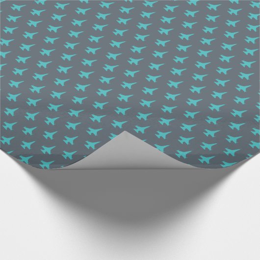 F-16 Viper Jet Pattern Aqua on Grey Cadeaupapier (Hoek)