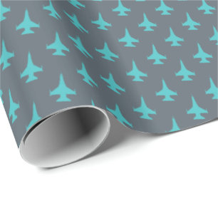 F-16 Viper Jet Pattern Aqua on Grey Cadeaupapier