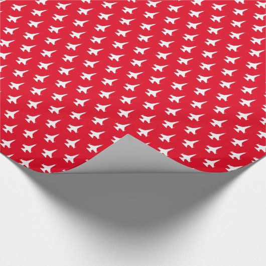 F-16 Viper Jet Pattern White op Red Cadeaupapier (Hoek)