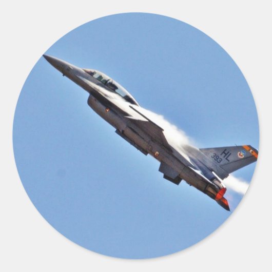 F 16s Jets Fighters Vliegtuigen Ronde Sticker (Voorkant)