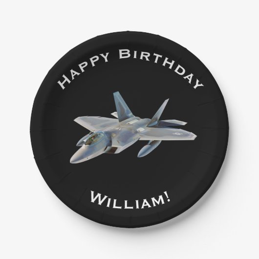 F-22 Fighter Jet Birthday met persoonlijke naam Papieren Bordje (Voorkant)