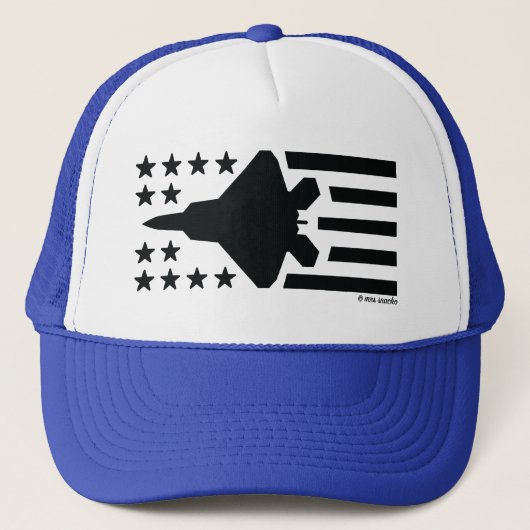 F-22 Fighter Jet Black Stars and Stripes Trucker Pet (Voorkant)