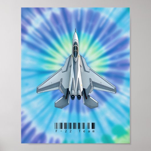 F-22 Fighter Jet Poster met Levendig Stropdas-Dye (Voorkant)