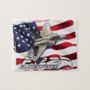 F-22 Raptor en Amerikaanse vlag Legpuzzel