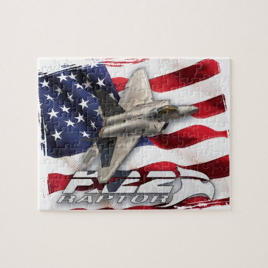 F-22 Raptor en Amerikaanse vlag Legpuzzel (Horizontaal)