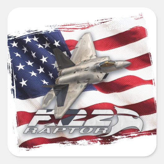 F-22 Raptor en Amerikaanse vlag Vierkante Sticker (Voorkant)