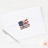 F-22 Raptor en Amerikaanse vlag Vierkante Sticker (Envelop)