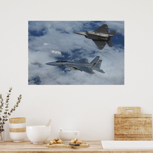 F-22 Raptor en F-15 stakingsarend Poster (Keuken)