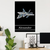 F-22 Raptor Fighter Jet met naam Poster (Thuiskantoor)