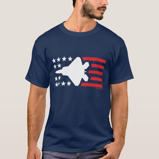 F-22 Raptor Fighter Jet White Stars Rode Strepen T-shirt (Voorkant)