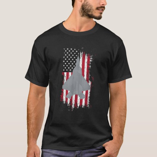 F 22 Raptor Jet Amerikaanse Vlag Militair Vliegtui T-shirt (Voorkant)