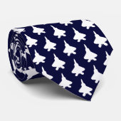 F-22 Raptor Wit Silhouet op Navy Blue Stropdas (Opgerold)