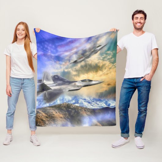 F-22 RAPTOREN OVER AMERIKA FLEECE DEKEN (In situ)