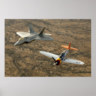 F-22A roofvogel en Blikseminslag p-47 Poster