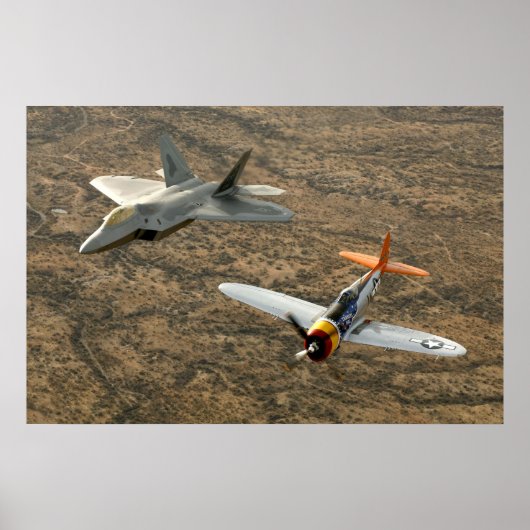 F-22A roofvogel en Blikseminslag p-47 Poster (Voorkant)