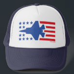 F-35 Fighter Jet Stars and Stripes Red and Blue Trucker Pet<br><div class="desc">Show van je patriottisme met dit houwer-achtige baseball-pet met een blauw F-35 Lightning 2-jachtvliegtuig voorzien van rode strepen en blauwe sterren,  geïnspireerd door de vlag van de Verenigde Staten van Amerika. Merica. Origineel ontwerp © Mrs. Snacko 2017 alle rechten voorbehouden.</div>