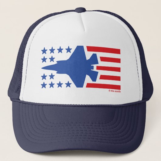 F-35 Fighter Jet Stars and Stripes Red and Blue Trucker Pet (Voorkant)