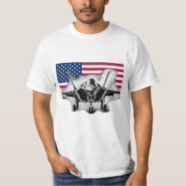 F-35 gevechtsvliegtuig met US Flag achtergrond T-shirt