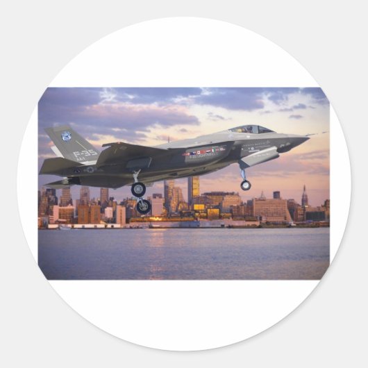 F-35 LIGHTNING FIGHTER VLIEGTUIG RONDE STICKER (Voorkant)