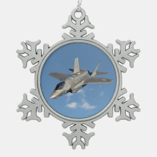 F-35 Lightning II Panther Jet Fighter in Sky Tin Sneeuwvlok Ornament