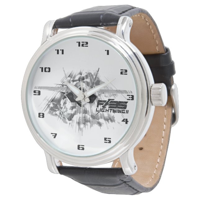 F-35 Lightning II zwart  leder Horloge (Gekanteld)