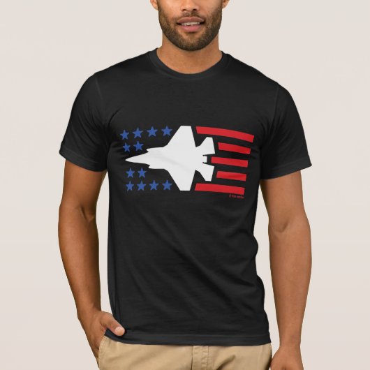 F-35 Lightning Jet Red White in Blue Stars Stripes T-shirt (Voorkant)