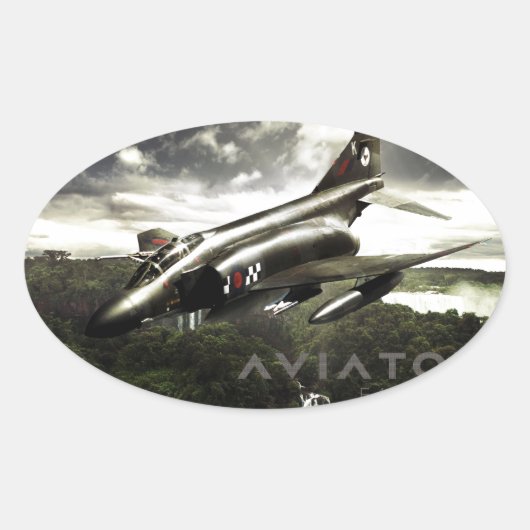 F-4 Phantom Fighter Jet Ovale Sticker (Voorkant)