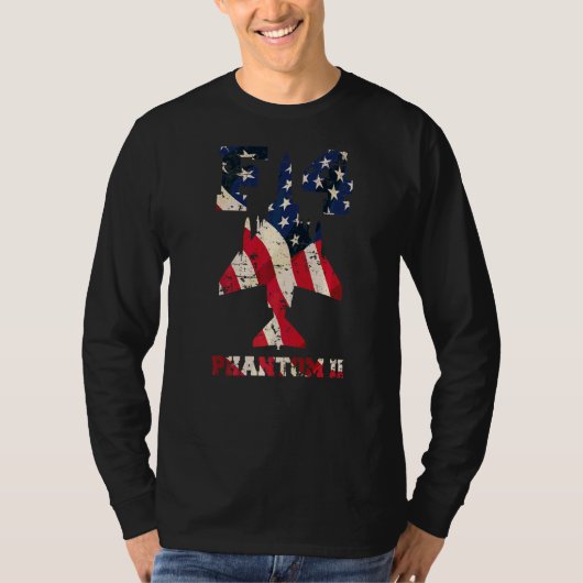 F 4 Phantom i Fighter Jet with US Flag Overlay D T-shirt (Voorkant)