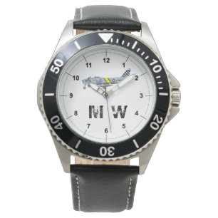 F-86 sabel   klassiek vliegtuig Met monogram Horloge