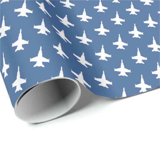 F/A-18C Hornet Fighter Jet Pattern on Blue Cadeaupapier (Rol Hoek)