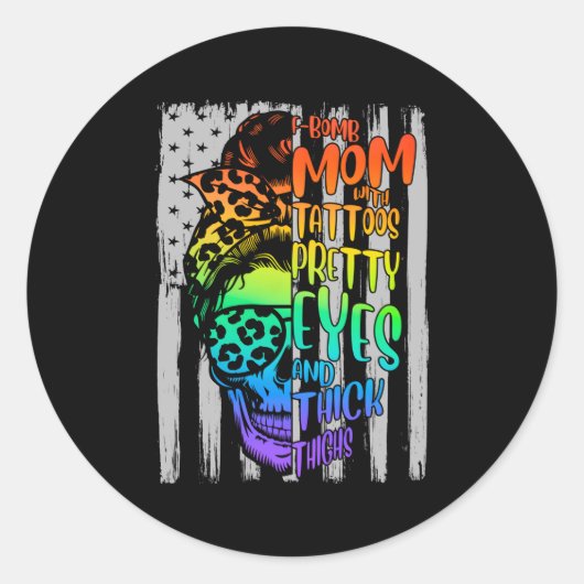F-Bomb mam met Tattoos ogen en dik Ronde Sticker (Voorkant)