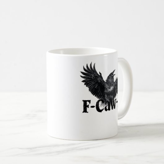 F-Caw-F Angry Raven Art Print Gothic Crow Illustra Koffiemok (Voorkant rechts)