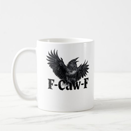 F-Caw-F Angry Raven Art Print Gothic Crow Illustra Koffiemok (Links)
