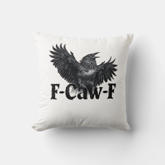 F-Caw-F Angry Raven Art Print Gothic Crow Illustra Kussen (Voorkant)