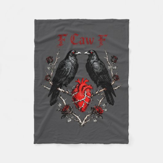 F-caw-f Black Crow Black Bird Roses Heart Funny Va Fleece Deken (Voorkant)