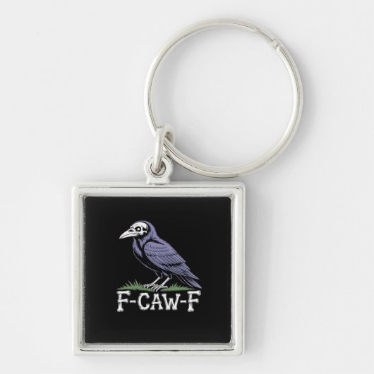 F-Caw-F Bone Text Skull Raven - Gothic Macabre Hum Sleutelhanger (Voorkant)