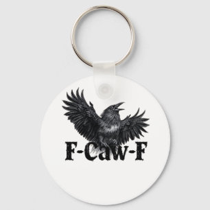 F-Caw-F Boze Raven Kunstprint Gotische Kraai Illus Sleutelhanger