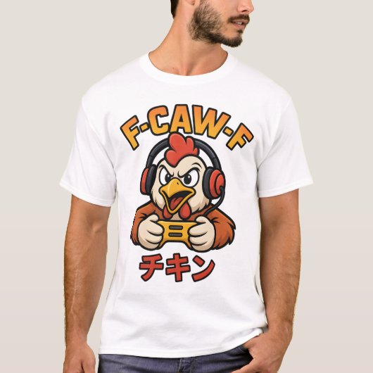 F-CAW-F Chicken Gamer Grappige Grafische Japanse M T-shirt (Voorkant)