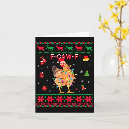 F-caw-f Chicken Humor Meme Rooster Christmas Ugly  Kaart (Gele Bloem)
