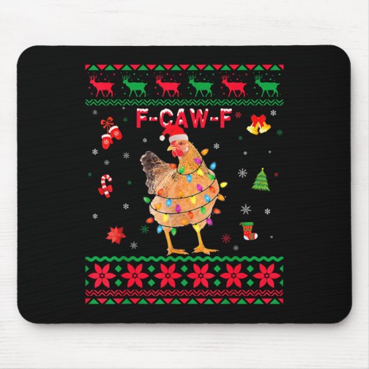 F-caw-f Chicken Humor Meme Rooster Christmas Ugly  Muismat (Voorkant)