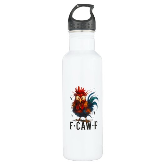 F-Caw-F Chicken Rooster Funny Meme Waterfles (Voorkant)