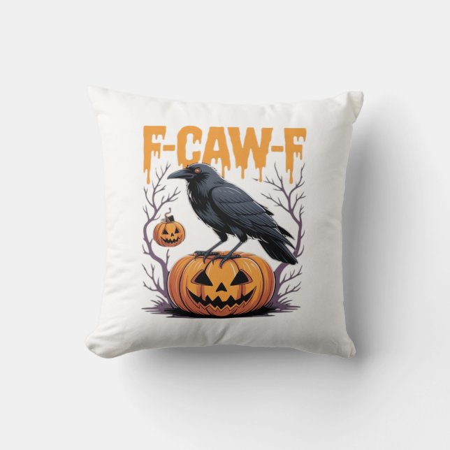 F-Caw-F Classic Halloween Raven Pumpkin Tee - Spoo Kussen (Voorkant)