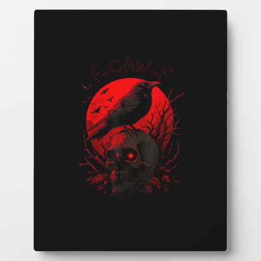 F-Caw-F Crow Funny Bird Red Moon Gothic Fotoplaat (Voorkant)