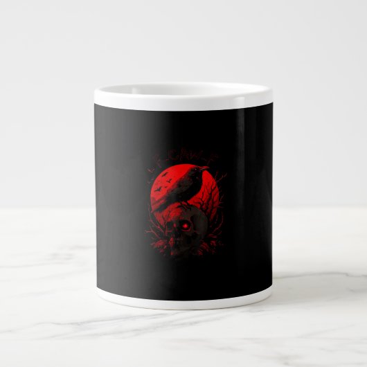 F-Caw-F Crow Funny Bird Red Moon Gothic Grote Koffiekop (Voorkant)