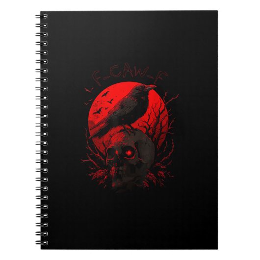 F-Caw-F Crow Funny Bird Red Moon Gothic Notitieboek (Voorkant)
