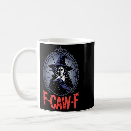 F-caw-f Crow Funny Gothic Moon Black Bird Hallowee Koffiemok (Links)