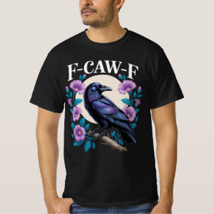 F CAW F Crow Paarse bloemen en maan T-shirt