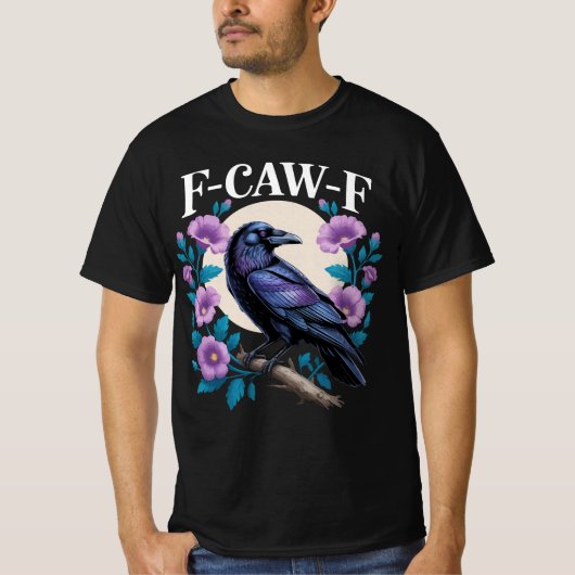 F CAW F Crow Paarse bloemen en maan T-shirt (Voorkant)