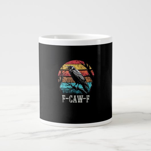 F-Caw-F Crow Retro Sunset Pun Funny Bird Cawing Gr Grote Koffiekop (Voorkant)