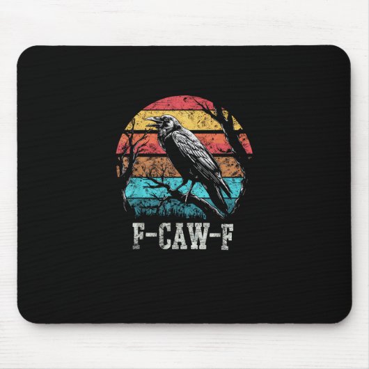 F-Caw-F Crow Retro Sunset Pun Funny Bird Cawing Gr Muismat (Voorkant)